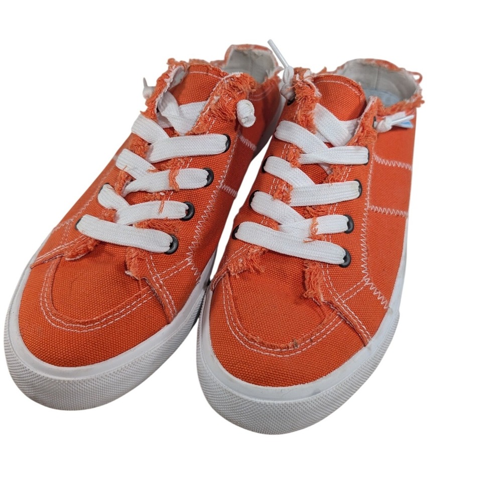 Obtaom Orange Canvas Slip On Sneakers Distressed Mules ZY-K21065 Womens 9